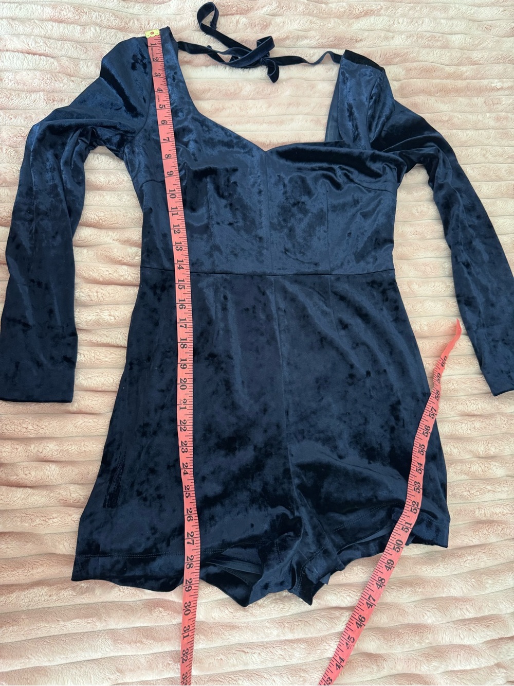Bebe Style Navy Velvet Long Sleeve Romper | Y2K Glam Mini Playsuit | Open Back T - Picture 8 of 11